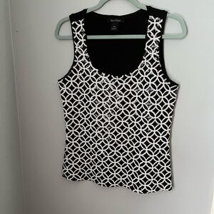 White House Black Market sequins Fitted Graphic Tank Top Black and‎ White